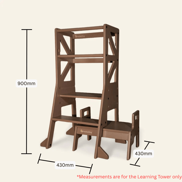 Plywood Learning Towers myduckling JALA Deluxe Adjustable Learning Tower (Walnut) - Flag with Rectangle Handle 9361505000287