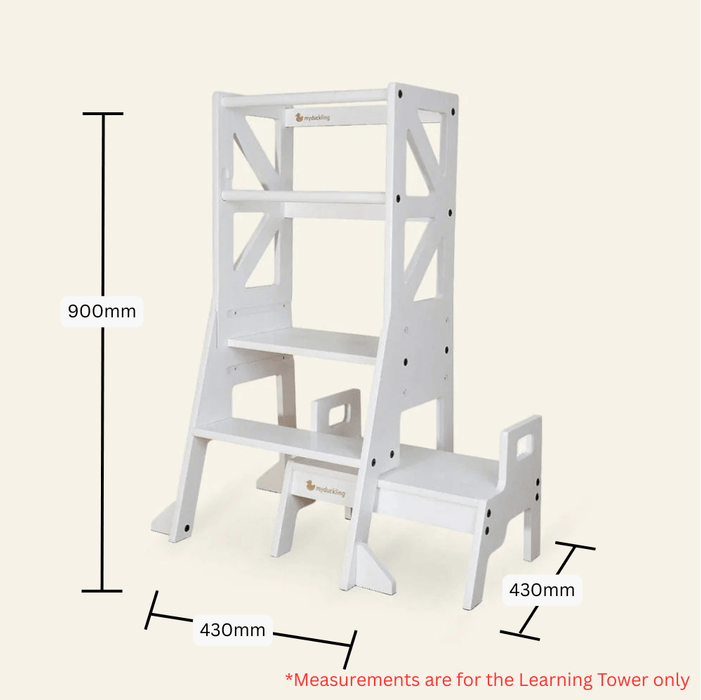 Plywood Learning Towers myduckling JALA Deluxe Adjustable Learning Tower (White) - Flag with Rectangle Handle 9361505000232