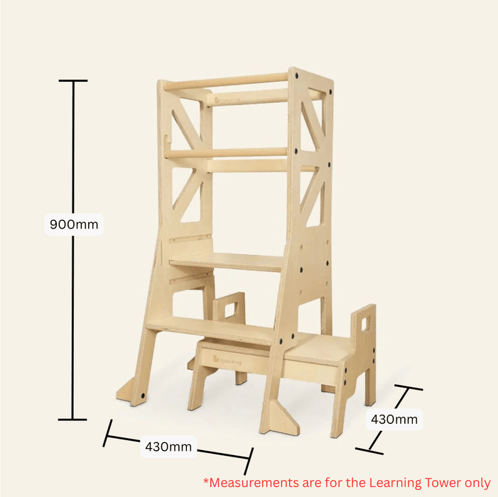 Plywood Learning Towers myduckling JALA Deluxe Adjustable Learning Tower (Natural) - Flag with Rectangle Handle 9361505000249