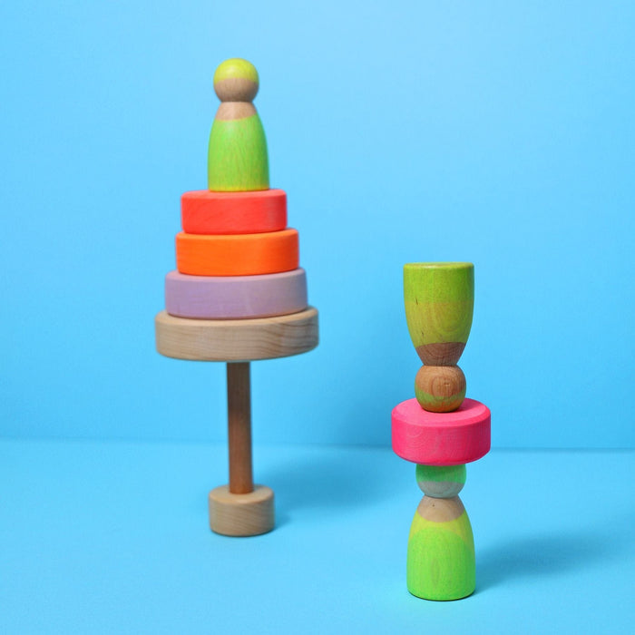 Stacking Toy Grimm's Small Conical Tower Neon Pink