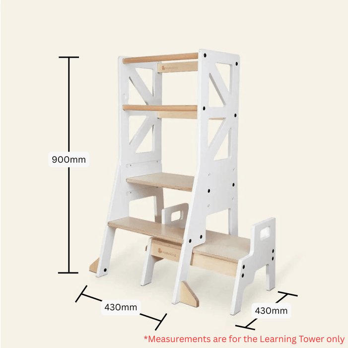 Plywood Learning Towers myduckling JALA Deluxe Adjustable Learning Tower (White/Natural) - Flag with Rectangle Handle 9361505000256