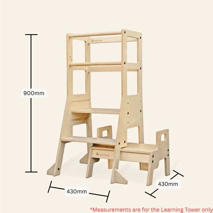 Plywood Learning Towers myduckling JALA Adjustable Learning Tower with Stool – White + Natural 9361505000430