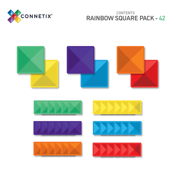 Magnetic Tiles Connetix Tiles Rainbow Square Pack 42 Piece
