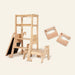 myduckling Mini Chef Bundle: solid wood learning tower with drawing board, duck stool and two wooden kids knives