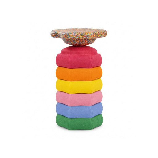 Funova pastel stepping stones stacked in a tower with the confetti balance board on top