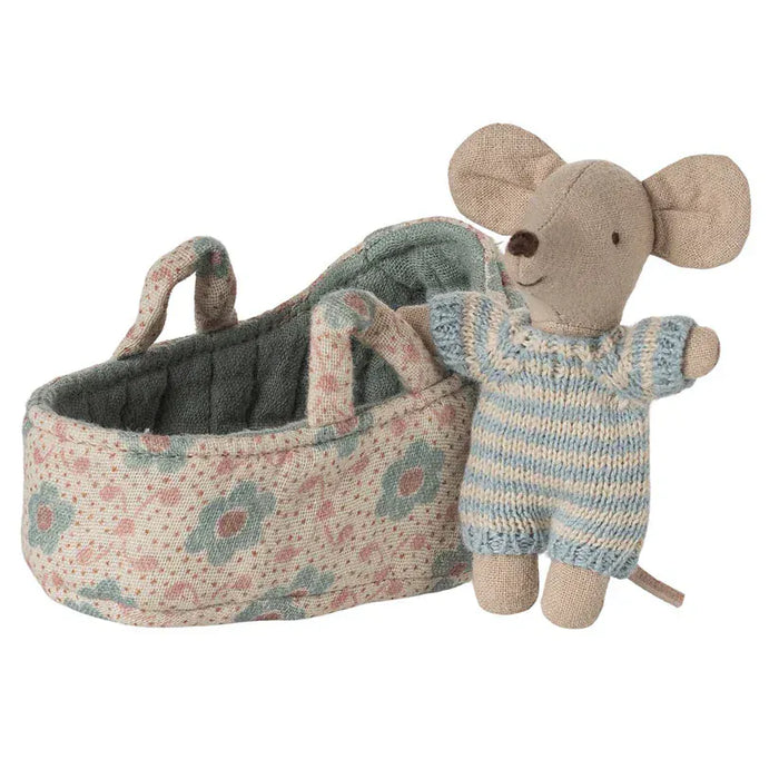 Doll Toys Maileg Baby Mouse in Carry Cot Blue
