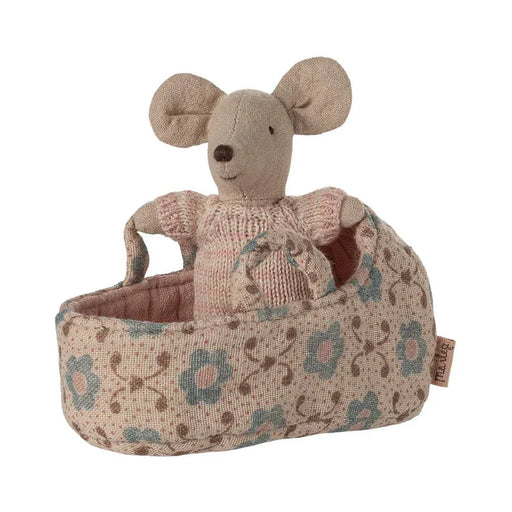 Maileg Baby Mouse in Carry Cot Rose - Rose - Toypark