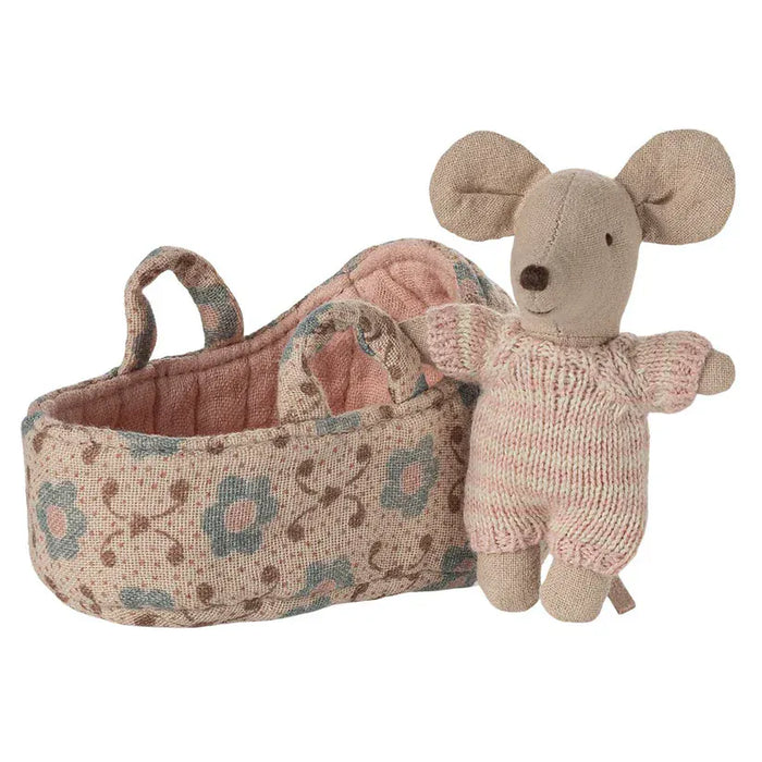 Doll Toys Maileg Baby Mouse in Carry Cot Rose