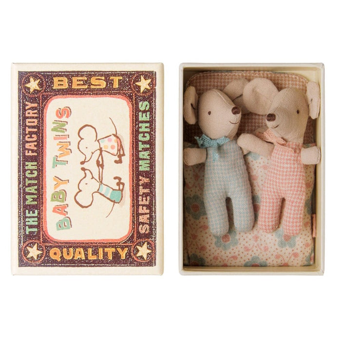 Doll Toys Maileg Twins Baby Mice in Matchbox Checker