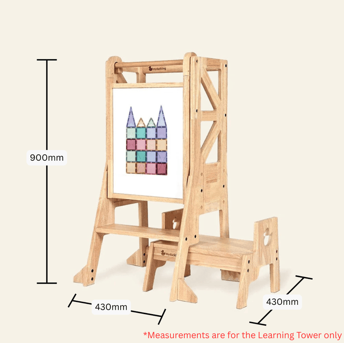 Wooden Learning Towers myduckling New JALA Deluxe Solid Wood Adjustable Learning Tower - Flag with Duck Stool Handle 9361505000478