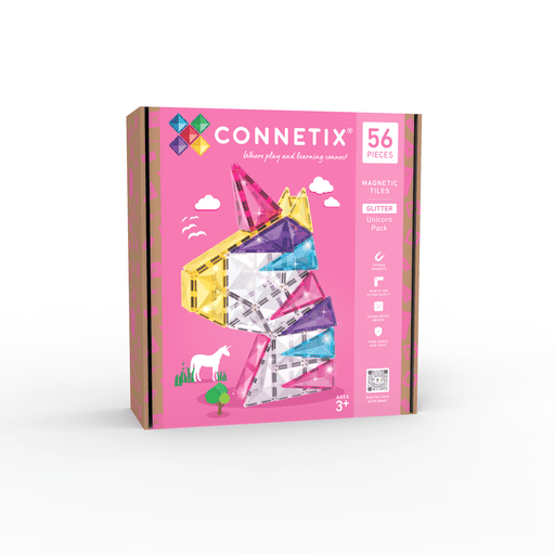 Connetix Glitter Unicorn Pack 56 Piece - Magnetic Tiles - Toypark