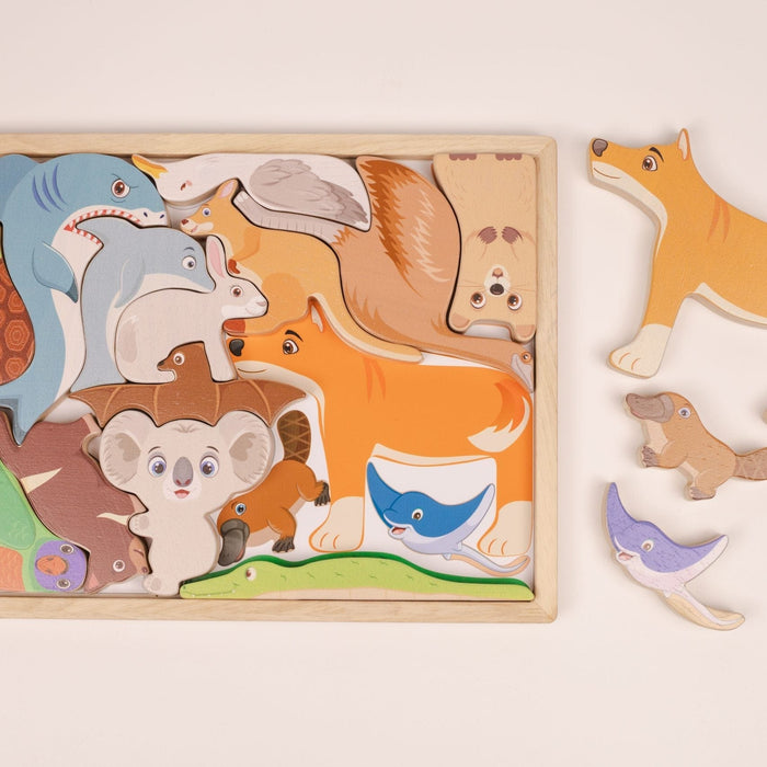 Wooden Puzzles QToys Australian Wildlife puzzle and play set
