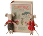 Maileg Christmas Twin Mice with the closed Christmas Tales Bedtime Stories book