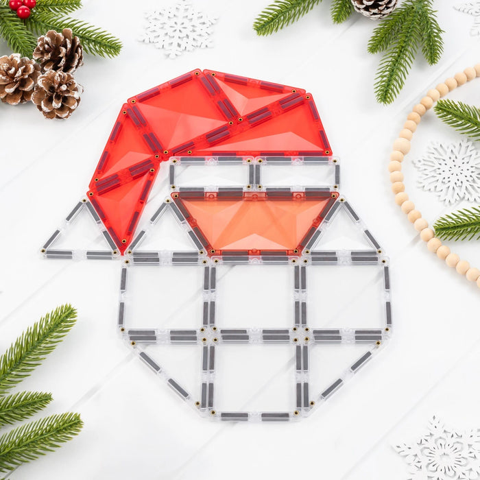 Close-up of a Connetix magnetic tile Santa with a clear tile beard