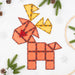 Reindeer built from Connetix magnetic tiles with yellow antlers and a red nose