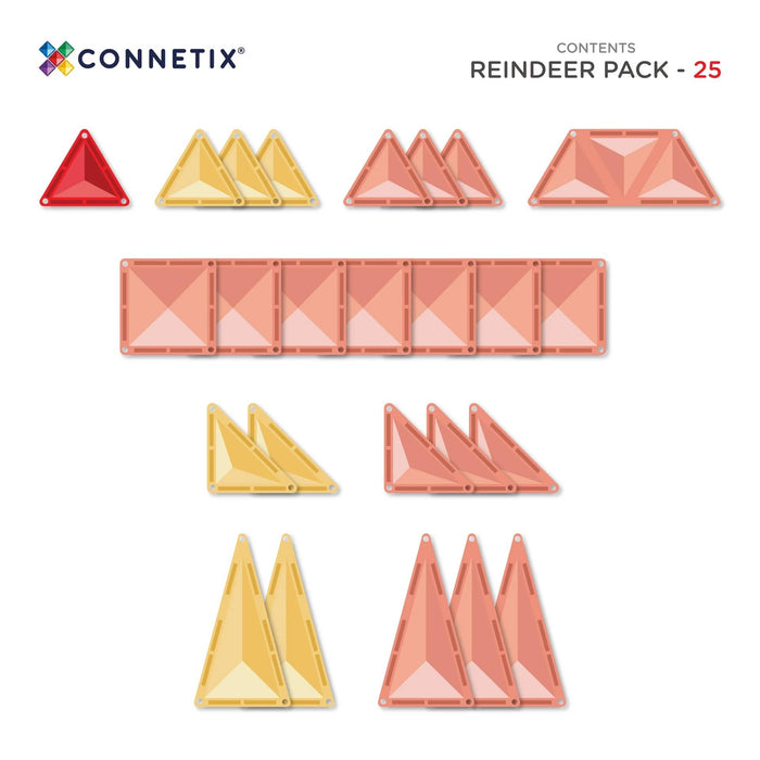 Contents of the Connetix Christmas Reindeer Pack: 25 pastel and red tiles