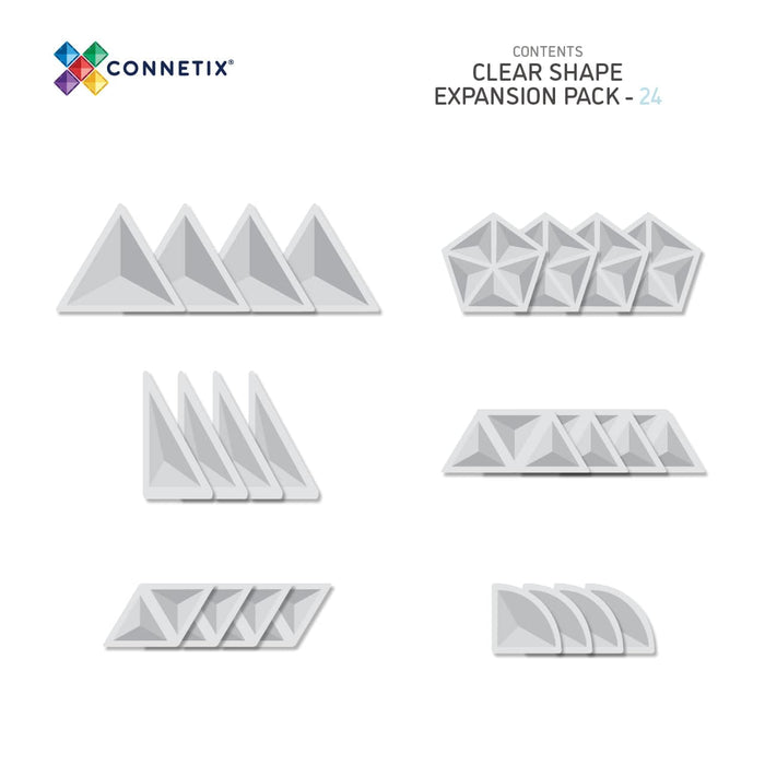 Magnetic Tiles Connetix Tiles Clear Shape Expansion Pack 24 Piece 850036293330