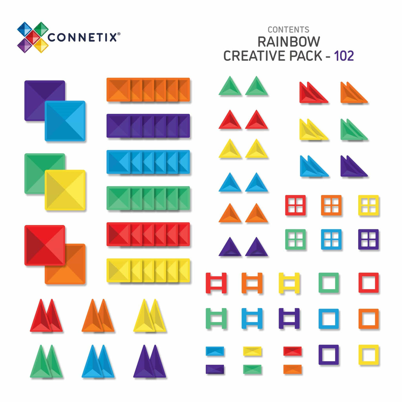 Connetix Rainbow Creative Pack 102 Piece | Magnetic Tiles | Toypark ...