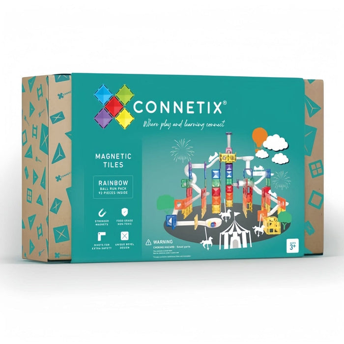 Magnetic Tiles Connetix 194 Piece Rainbow Creative & Ball Run Bundle with Free LED Balls