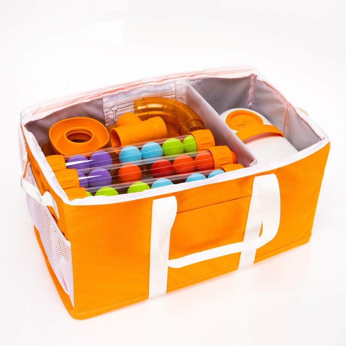 Air Toobz pieces packed inside the open orange carry bag