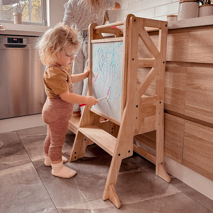 Wooden Learning Towers My Duckling 2024 New Deluxe Solid Wood Adjustable Learning Tower - Flag with Rectangle Handle