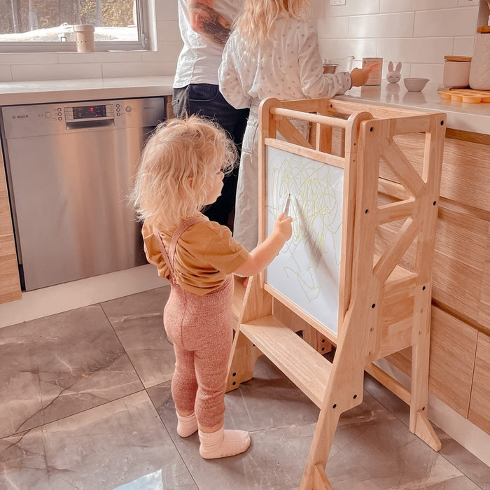 Wooden Learning Towers My Duckling 2024 New Deluxe Solid Wood Adjustable Learning Tower - Flag with Rectangle Handle