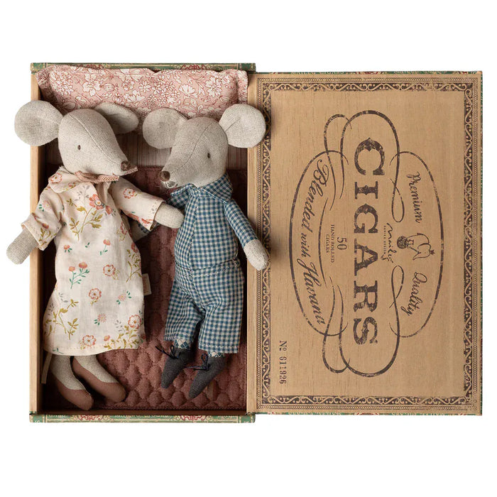 Doll Toys Maileg Grandma and Grandpa Mice in Cigarbox