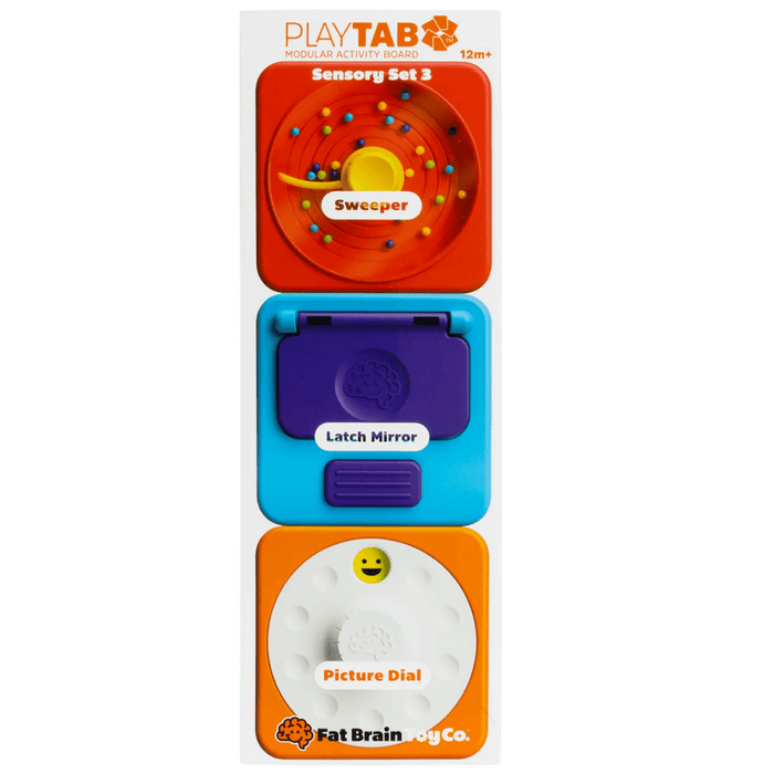 Activity Toys Fat Brain Toys PlayTab Sensory Set 3 (Latch Mirror, Picture Dial, Sweeper Tile)