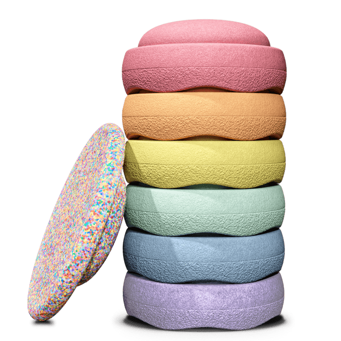 Stacking Toy Stapelstein Rainbow Pastel 6 with Super Confetti Board