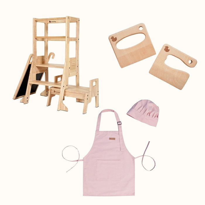 Wooden Learning Towers The Full Mini Chef: My Duckling Solid Wood Adjustable Learning Tower 3in1 - Deluxe (Rectangle Stool Handle) set (Mid-October Pre-Order)