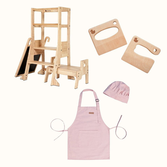 Wooden Learning Towers The Full Mini Chef: My Duckling Solid Wood Adjustable Learning Tower 3in1 - Deluxe (Duck Stool Handle) set (Mid-October Pre-Order)