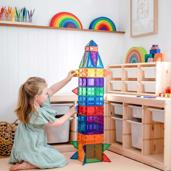 Magnetic Tiles Connetix 194 Piece Rainbow Creative & Ball Run Bundle with Free LED Balls