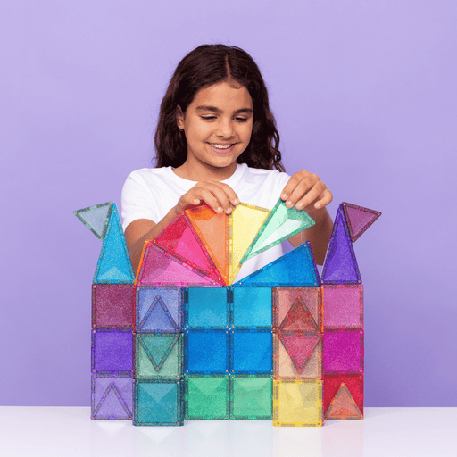 Connetix Glitter Castle Pack 48 Piece - Australian Magnetic Tiles - Toypark