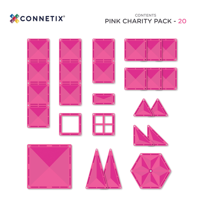 Magnetic Tiles Connetix Tiles Charity Pack Pink 20 pc 00850036293996