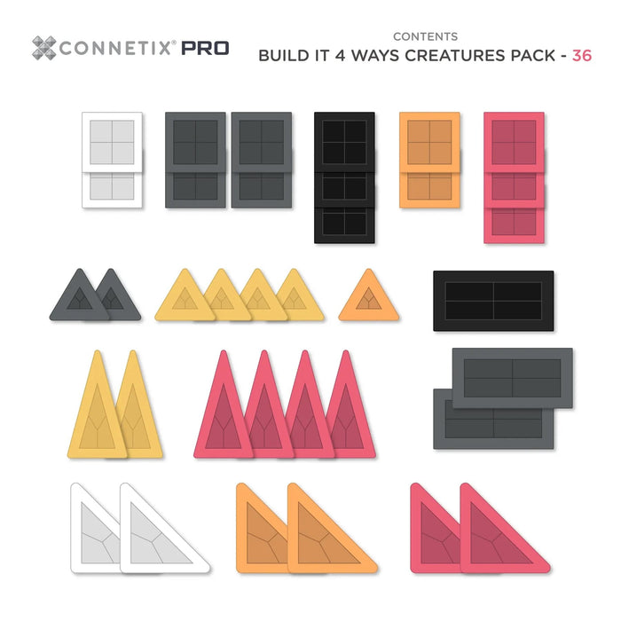 Magnetic Tiles Connetix Tiles PRO Build It 4 Ways Creatures Pack 36 Piece 810164730367