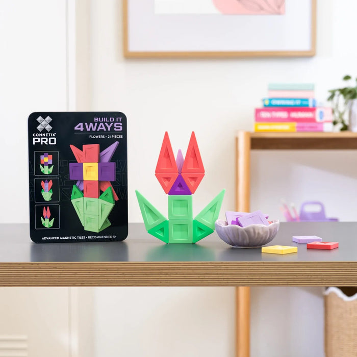Magnetic Tiles Connetix Tiles PRO Build It 4 Ways Flowers Pack 21 Piece 810164730350