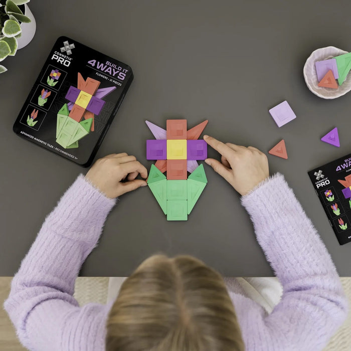 Magnetic Tiles Connetix Tiles PRO Build It 4 Ways Flowers Pack 21 Piece 810164730350