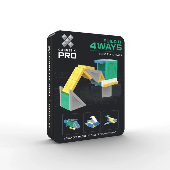 Magnetic Tiles Connetix Tiles PRO Build It 4 Ways Vehicles Pack 30 Piece 810164730374