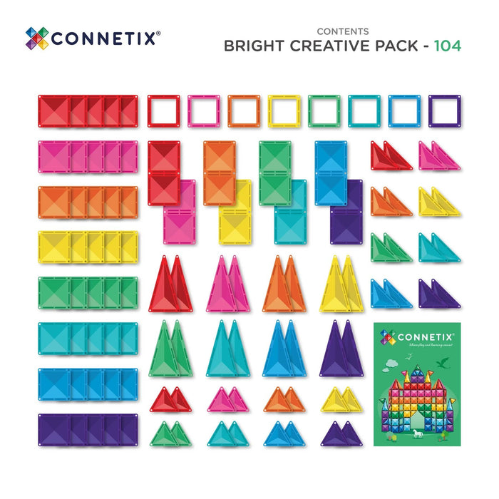 Magnetic Tiles Connetix Tiles 104 Piece Bright Creative Pack 850036293835