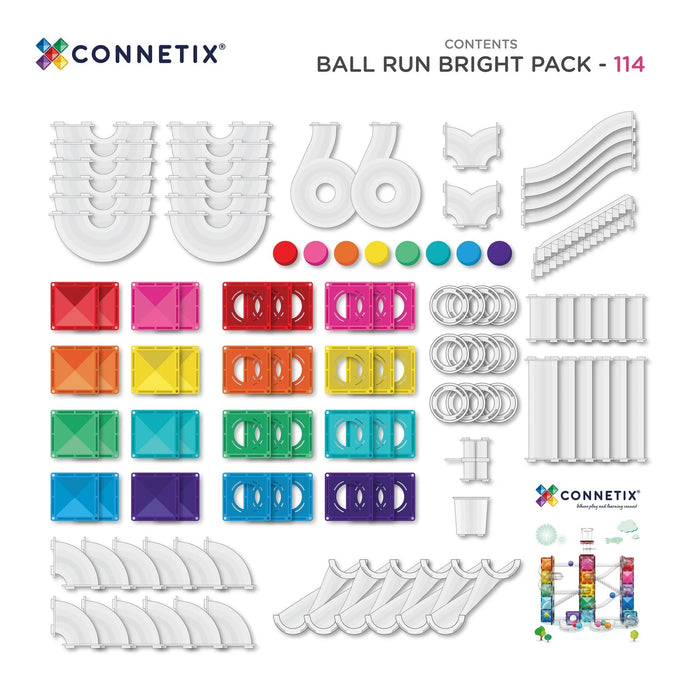 Magnetic Tiles Connetix Tiles 114 Piece Bright Ball Run Pack 810164731296