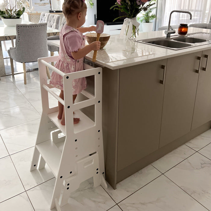 Plywood Learning Towers 2024 New My Duckling Adjustable Learning Tower with Stool -White DK-01083