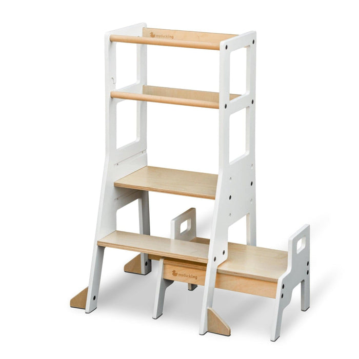 Plywood Learning Towers My Duckling Adjustable Learning Tower with Stool – White + Natural DK-01087