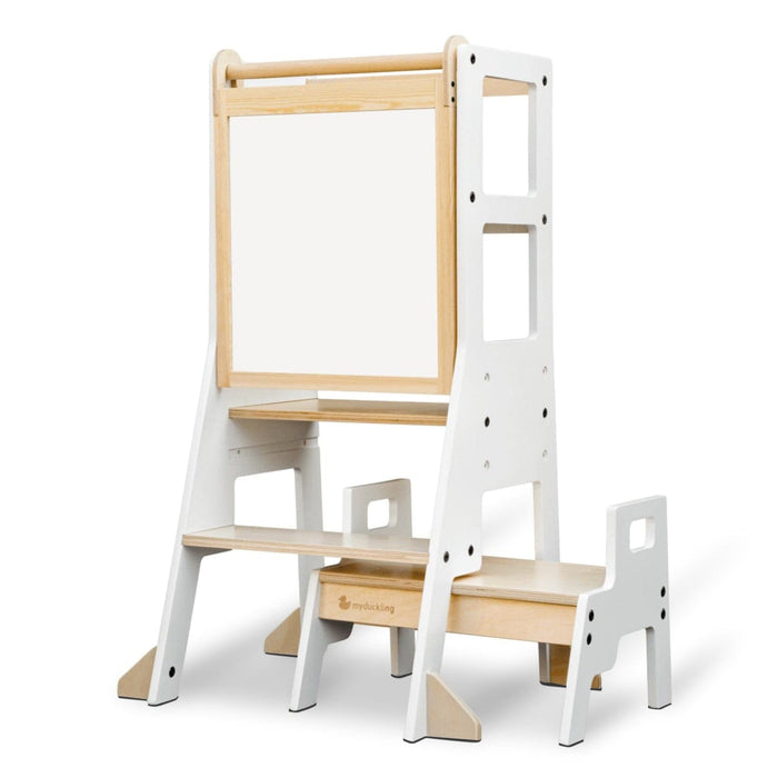 Plywood Learning Towers My Duckling Adjustable Learning Tower with Stool – White + Natural DK-01087