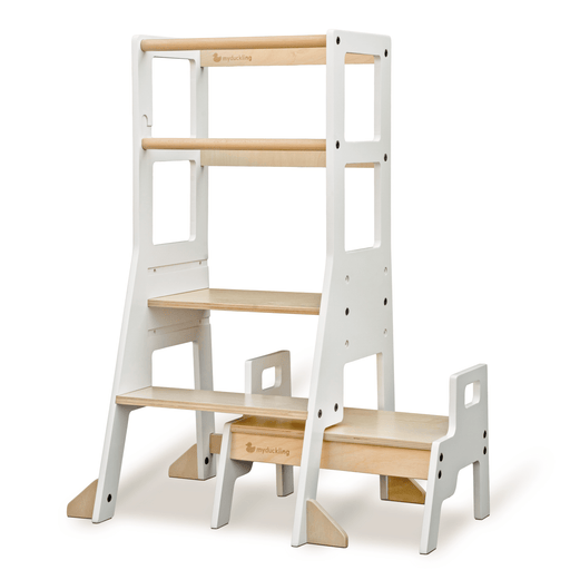 Plywood Learning Towers 2024 New My Duckling Adjustable Learning Tower with Stool – White + Natural DK-01087