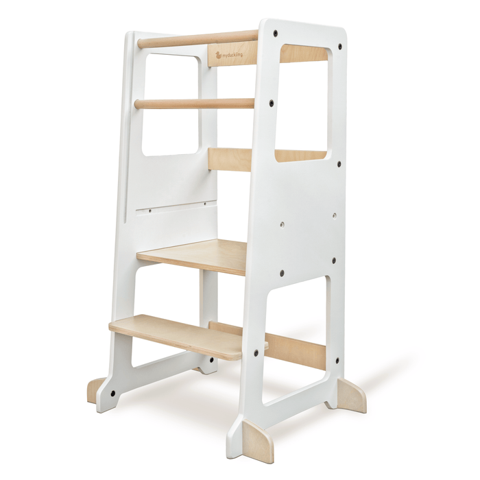 Plywood Learning Towers 2024 New My Duckling Adjustable Learning Tower 2 in 1 –White + Natural DK-01047