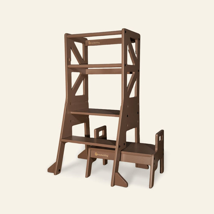 Plywood Learning Towers My Duckling JALA Deluxe Adjustable Learning Tower (Walnut) - Flag with Rectangle Handle