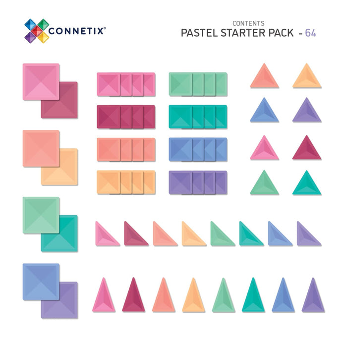 Magnetic Tiles Connetix Tiles Pastel Starter Pack 64 pc