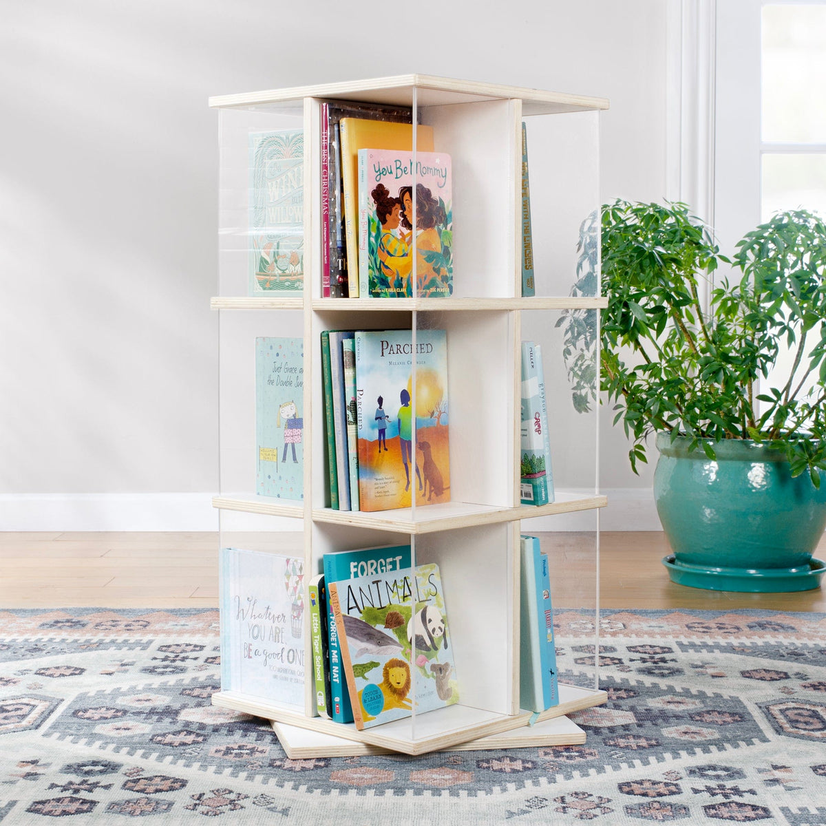 Guidecraft EdQ Rotating Book Display 3 Tier — White | Kids Bookshelf ...