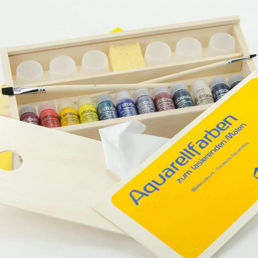 Stockmar Aquarelle Watercolours 12x20 ml in Wooden Box with accessories - Watercolour Paints - Toypark