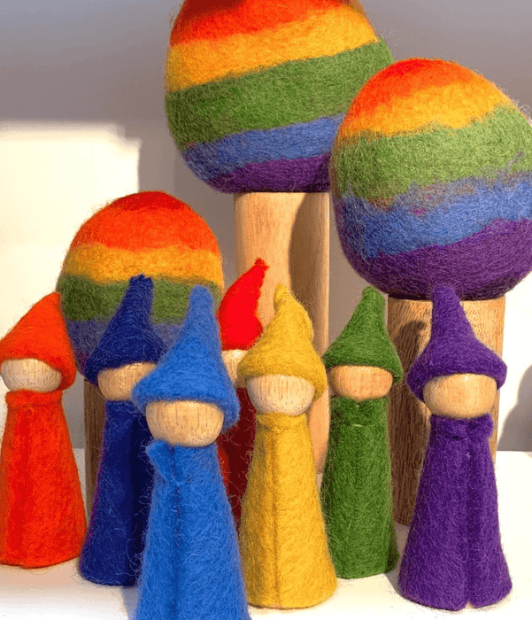 Papoose Toys Wool&Cotton Toys Papoose Toys - Rainbow Gnomes Wood Bodies (7 Piece Set) PAP-307